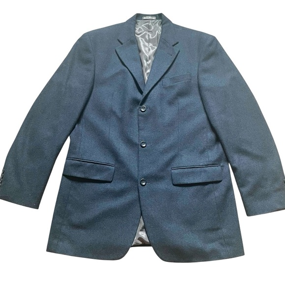 Oscar De La Renta Mens 40L Wool Cashmere Blazer Suit Jacket Sport coat Blue/Gray - Picture 1 of 14